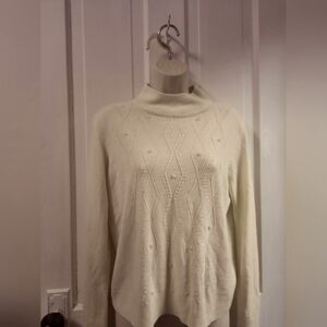 Vintage Cozy Cream Cowl Neck Sweater with Ribbed Texture